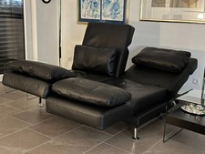 Schwarzes Leder-Verwandlungssofa Moule, Chromgestell, 2 Rollen, von Brühl