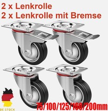 4X Schwerlastrollen 75 100 125 160 200 mm Lenkrolle Bremsrolle Transportrollen