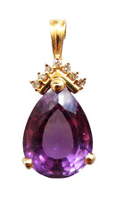Edler 585 Gold Tropfen Anhänger/ Charm mit Amethyst (ca. 8 ct) & 7 Brillanten