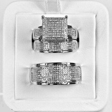 2.40 CT Rundschliff Künstlicher Diamant Hochzeit Trio Ring Set 14K Vergoldet