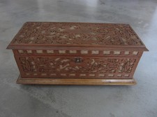 Schatulle aus Holz, kleine Truhe um 1900-1920, Schmuckschatulle 