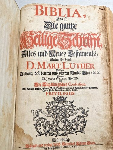 Antike bibel aus - jahr, 1723