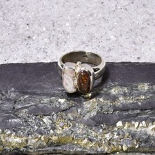 Boulder Opal Ring, 925er Silber, Edelsteinring (22209), mit Biwaperle