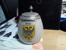 Bierkrug Steinkrug Klosterbrauerei Ettal 0.5l mit Zinndeckel Top Kult