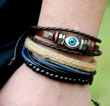 Lederarmband Bracelet Retro style Auge/Schutz echt Leder 4 Teilig*NEU*