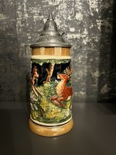 Bierkrug Zinndeckel jagdmotiv