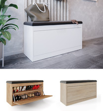 Schuhschrank  100x53x35cm Schuhbank Sitzkommode Weiß Eiche Kaschmir