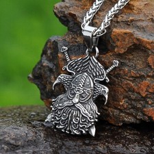 Edelstahl Halskette Wikinger Anhänger verziert mit Hugin und Munin - 60 cm