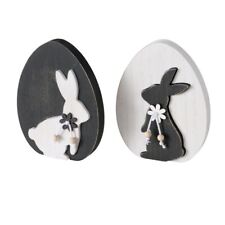 2 STK Ostereier schwarz Weiss mit Osterhasen 18cm Holz BB691 Osterase Holzhasen