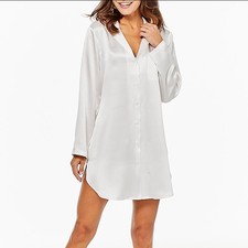 Jadee Sleepshirt Schlafhemd Nachthemd 100% Seide - M - weiß Langarm