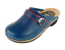 Exklusive Schweden Holz Clogs Leder Holzschuhe Sommer Sandalen Blau Größe 35-42