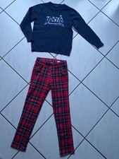 H&M Set Kombi Hose Pullover Wendepailletten Mädchen Blau Rot Gr 128