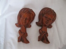 2x Wandbüste Wandmaske Dame Keramik 3748 Frau Gesicht Relief ca.22 x 11cm braun