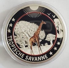 MEDAILLE - KLIMAZONE ERDE / GIRAFFE - SILBER - SILBERBARREN - KOLORIERT - SELTEN