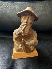Vintage handgeschnitzte Holzfigur - Mann raucht Pfeife 