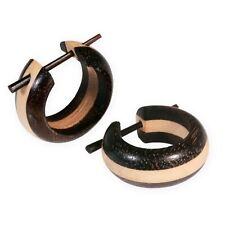 Bicolor Holzohrringe Gestreift Holz Creolen Natur Kreolen Handarbeit Schmuck