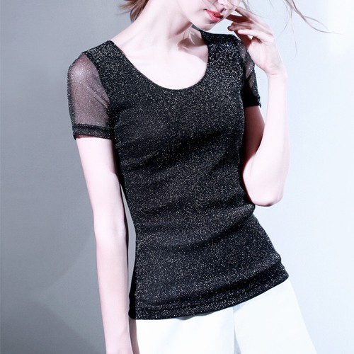 Damen shirt oberteil glitzer - t-shirt,