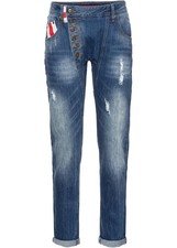 Boyfriend-Jeans mit aufgesetzter Flagge Gr. 36 Blau Damenjeans Hose Pants Neu