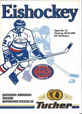 EHC 80 NÜRNBERG - EC RATINGEN 08.02.1991, 2.Bundesliga Eishockey Programm 90/91