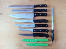 Küchenmesser 9 Stück + 1 Wetzstahl - Marken WMF, Küchenglück, Justinus, Mukizu