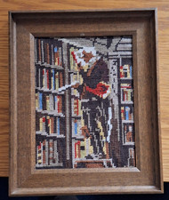 Spitzweg "Der Bibliothekar od. der Bücherwurm" Stickbild Kreuzstich 25,5 x 31 ,5