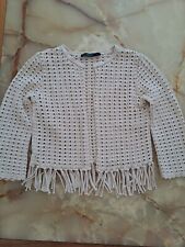 Hallhuber Bolero mit Fransen Strickjacke Baumwolle beige Größe S 36