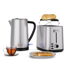 Klarstein Verosteel Frühstücksset 2-Schlitz-Toaster Wasserkocher 2200W Edelstahl