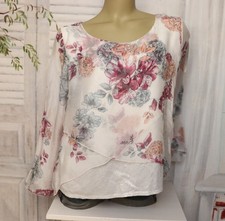 Weiße Viola Borghi Seiden Blumen Pailletten Hemd Bluse Tunika  L 40 42