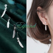 Echt 925 Sterling Silber * Ohrschmuck Ohrringe Ohrstecker * Feder Zirkonia Boho