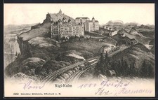 Künstler-AK Hotel Rigi-Kulm mit der Rigi-Bahn 1903 