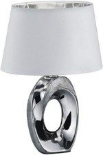 Tischleuchte Tischlampe H 33 cm Keramik silber Stoffschirm weiss Fassung E14