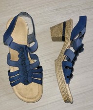 Rieker Sandalen Sandaletten Gr 39 6 Blau Absatz Damen Sommerschuhe #113#