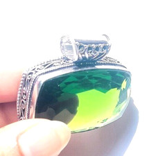 Grüner Peridot Edelstein 925 Sterlingsilber ethnische Handarbeit Schmuck Anhä...