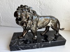 Bronze Figur Skulptur eines Löwen auf edlem Marmorsockel 