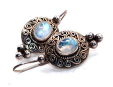 MONDSTEIN-OHRHÄNGER; 925erSTERLINGSILBER; LÄNGE 3,6 cm, B 1,6cm, GUTER ZUSTAND