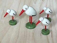 4x Holz Storch Klapperstorch, 2 Beine, Erzgebirge DDR 1950er