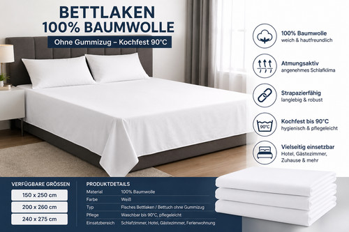 Bettlaken 100 baumwolle weiß - bettlaken,