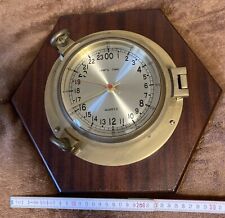 Große "Ship´s Time" Schiffsuhr Bullauge Wanduhr Messing auf Holztafel #34