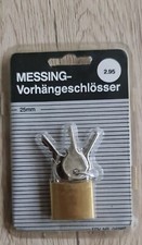 Messing-Zylinder- Vorhangeschloss   Bügelschloss 2,5 cm - 3 Schlüssel, NEU - OVP