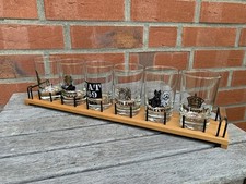 Vintage 50er 60er Jahre 6 Wasser Whisky Gläser Glasständer Halter Tablett