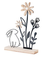 Deko Aufsteller Ostern L19cm Metall Holz Osterhase Blume Natur Schwarz Tischdeko