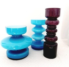 3 Friedrich Kristall Glasvasen oder Kerzenständer - Überfang-Glas blau/lila