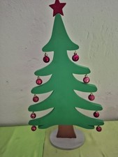 Weihnachten Dekoration Holz Massiv Baum Handmade Grün mit Kugeln GH 60cm