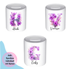 Bedruckte Spardose mit Blumen Motiv  Personalisiert mit Namen Geschenk-idee