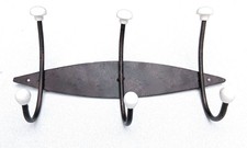 Aus Auflösung: Garderoben Haken Schmiede Eisen 3er Haken mit Porzellan Knopf 1a