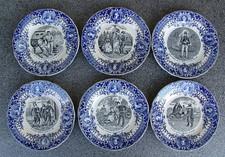 6 ANTIKE NAPOLEONISCHE FAYENCE TELLER, MILITÄRISCHE MOTIVE, AUS GLEICHER SERIE