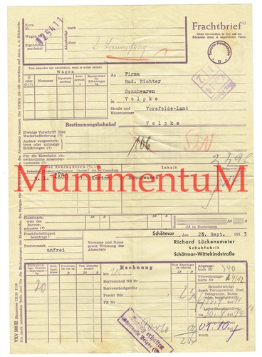 Frachtbrief 1953 schuhfabrik - 1953,