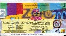 U2 Zooropa Tour 1993 Konzert Ticket vom 06.06.1993 Stuttgart Cannstatter Wasen