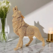 Goldene Wolf Statue aus Harz – Deko für Wohnzimmer & Büro, Geschenkidee Figure