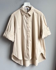 lange Bluse Damen Gr. S M L XL 36 38 40 42 Beige Hemdbluse Italy 100% Baumwolle